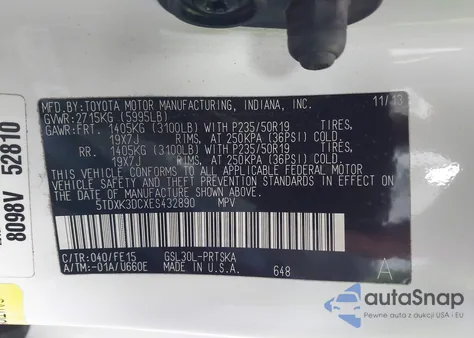 2014 Toyota Sienna Se 8 Passenger z USA, uszkodzony, nr VIN 5TDXK3DCXES432890